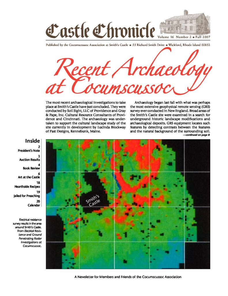 Geophysical survey results showing archaeological features around Smith’s Castle, highlighting Cocumscussoc's historical landscape.