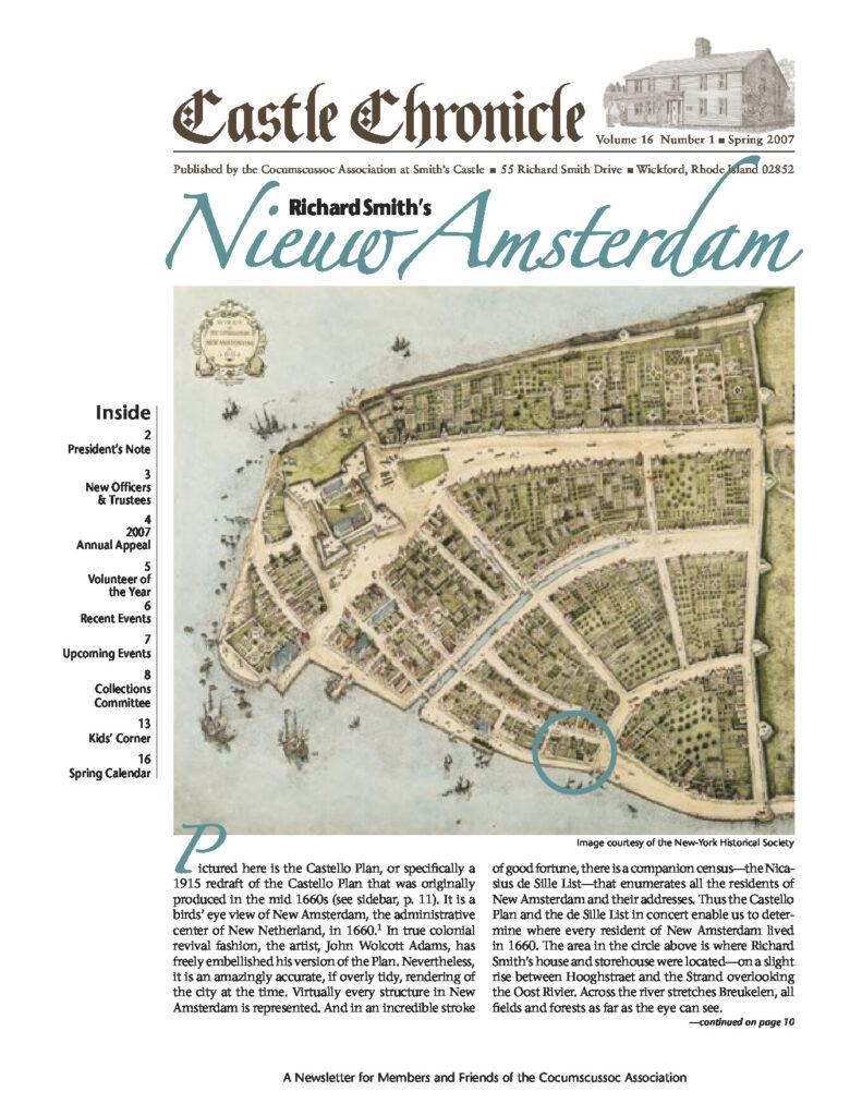 Bird’s-eye view of a historic map of New Amsterdam, illustrating colonial architecture and street layout in the 1660s.