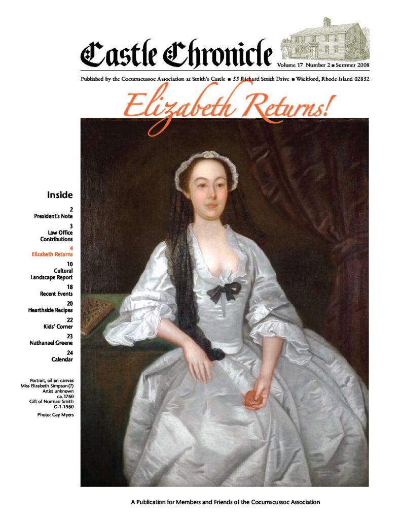Portrait of a young woman in 18th-century clothing, published in Castle Chronicle by Cocumscussoc Association.