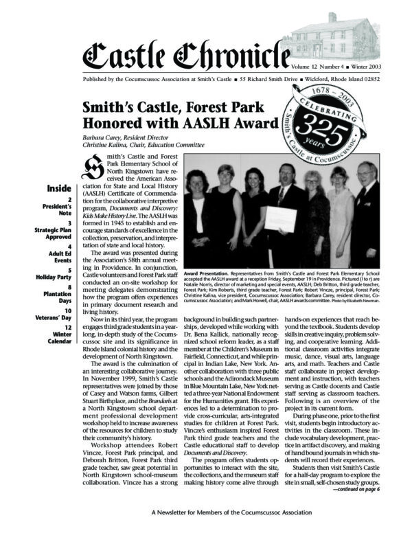 The Castle Chronicle – Winter 2003 Castle Chronicles newsletter cover