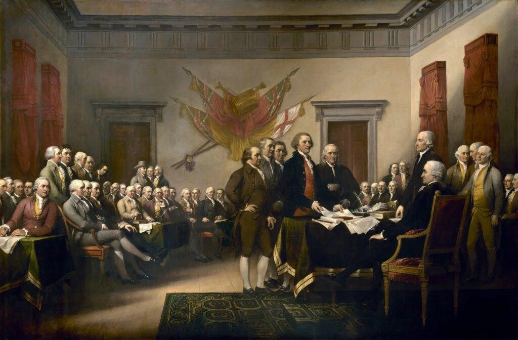 Stephen Hopkins: The Complicated Life of Rhode Island's Founding Father 24 Historical scene of key American figures discussing documents in a formal setting, reflecting early governance.