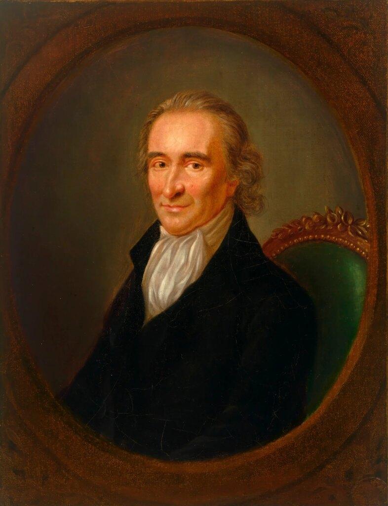Paine in Providence: The Author of Common Sense, and his Rude Reception in Rhode Island 26 Portrait of a man with light hair and a white cravat, framed by a decorative border and green chair.